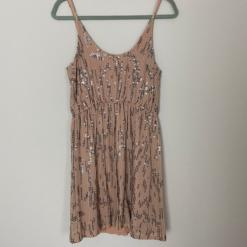 Urban Outfitters Nude Sequin Mini Spaghetti Strap Dress Size: M